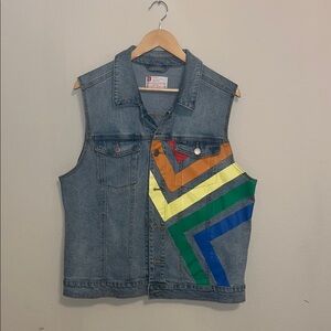 Colorful Denim Vest with Geometric Design